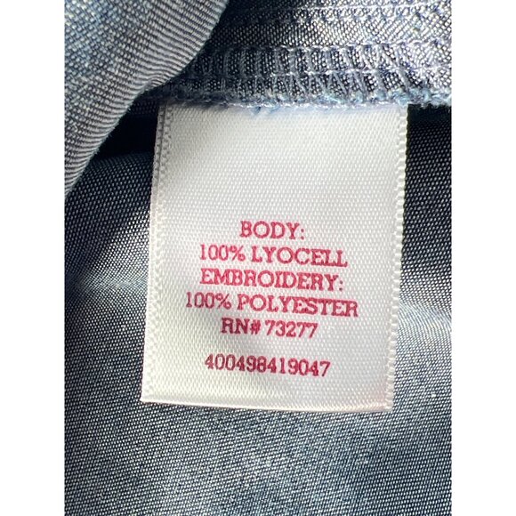 SO Ruffle Cold Shoulder Top Size Small Embroidered Eyelet Chambray Blue Boho NEW - Picture 6 of 8